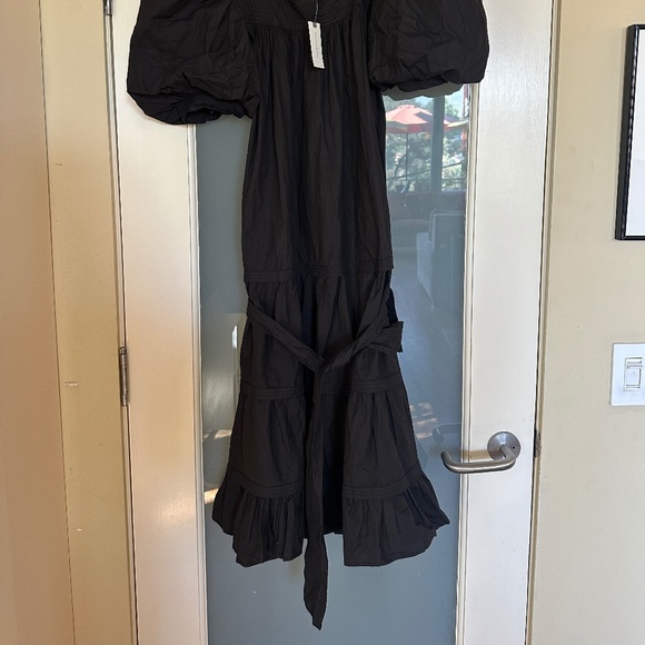 Anthropologie Love the Label Black Poplin Dress with puff sleeves and belt - Picture 6 of 12